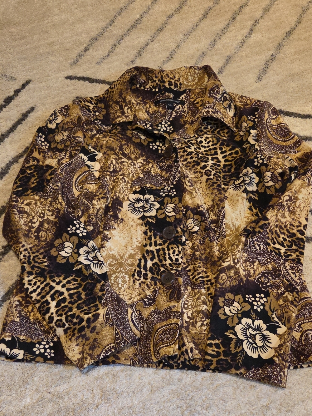 Briggs New York Brown and Black Mixed Animal & Floral Blazer